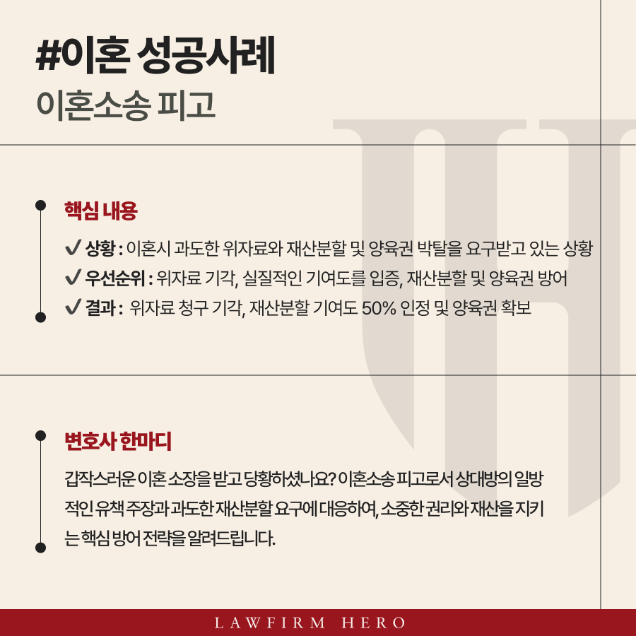 이혼소송 피고, 억울한 유책 주장 기각 후 양육권 및 재산분할 확보
