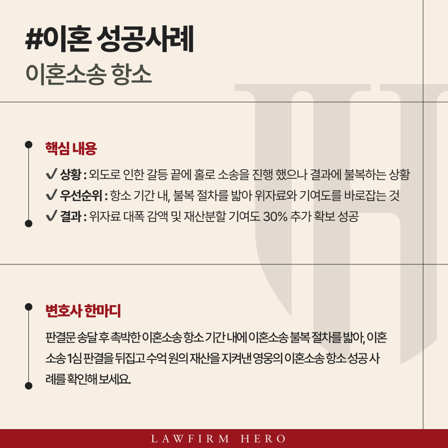 이혼소송 항소, 1심 나홀로 소송 패소 후 2심 대응 사례